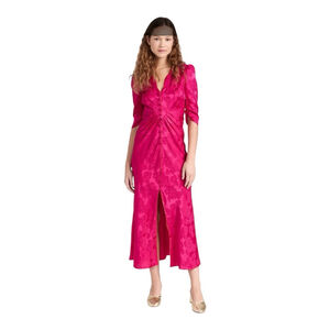 Saloni Pink Silk Jacquard Print Mitsu Midi Dress Size 2